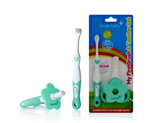 Brush-Baby for babies set: перша зубна щітка + прорізувач (0-18 міс)