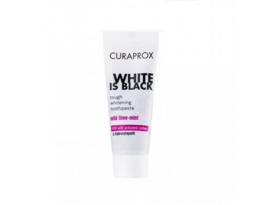Curaprox WHITE IS BLACK отбеливающая зубная паста с активированным углём, 8 мл