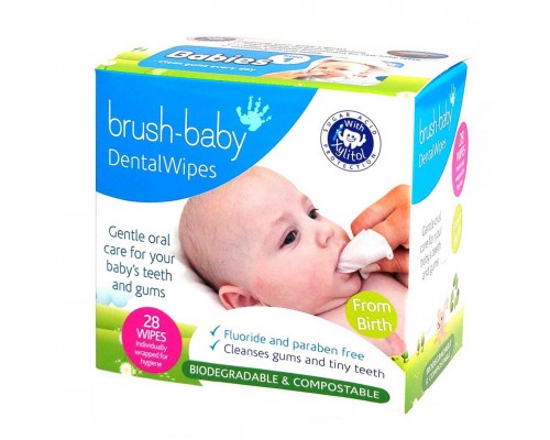 Brush-Baby Dental Wipes Стерильные салфетки для ухода за полостью рта детей 0-18 месяцев, 28 шт