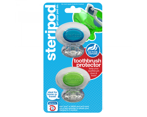 Steripod антибактериальный чехол для зубной щетки, кристально чистый синий + зеленый (в упаковке 2 шт.)