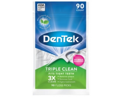 DenTek Тройное очищение Флосс-зубочистки, 90 шт