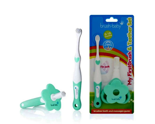 Brush-Baby for babies set: перша зубна щітка + прорізувач (0-18 міс) Brush-Baby for babies set: перша зубна щітка + прорізувач (0-18 міс)