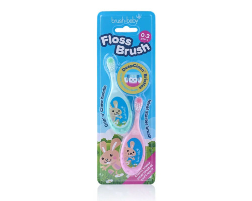 Brush-Baby FlossBrush 0-3 років зубна щітка рожева/м'ятна, 2шт Brush-Baby FlossBrush 0-3 років зубна щітка рожева/м'ятна, 2шт