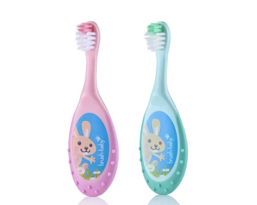 Brush-Baby FlossBrush 0-3 років зубна щітка рожева/м'ятна, 2шт Brush-Baby FlossBrush 0-3 років зубна щітка рожева/м'ятна, 2шт