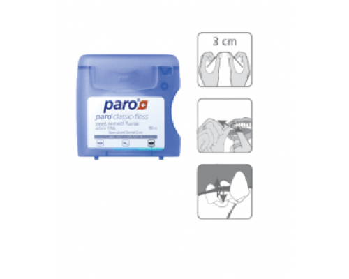 paro classic-floss Зубна нитка, вощена, з м'ятою та фторидом, 50 м paro classic-floss Зубна нитка, вощена, з м'ятою та фторидом, 50 м