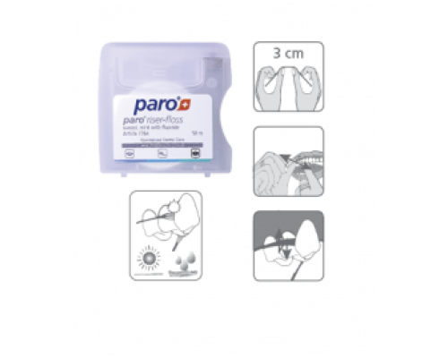 paro riser-floss Зубна нитка, вощена, з м'ятою та фторидом, 50 м paro riser-floss Зубна нитка, вощена, з м'ятою та фторидом, 50 м