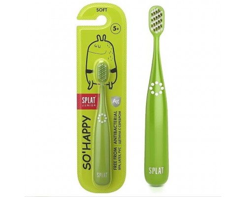 Splat Junior So Happy зубна щітка для дітей від 5 років з іонами срібла (зелена)