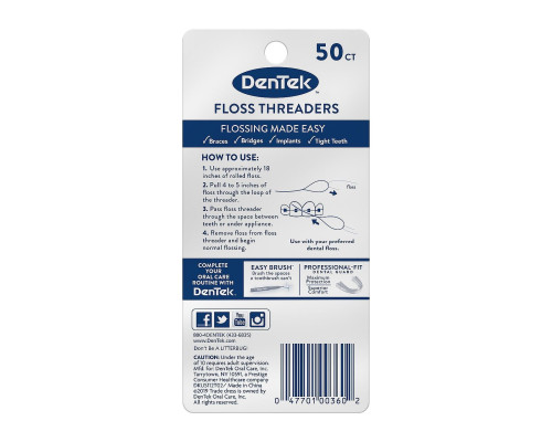 DenTek Floss Threader Направники флосу, 50 шт DenTek Floss Threader Направники флосу, 50 шт